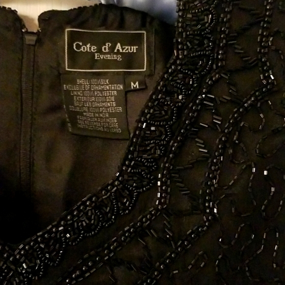 Cote d Azur Black Beaded Silk Short Sleeve Top; Size Medium - Picture 5 of 7